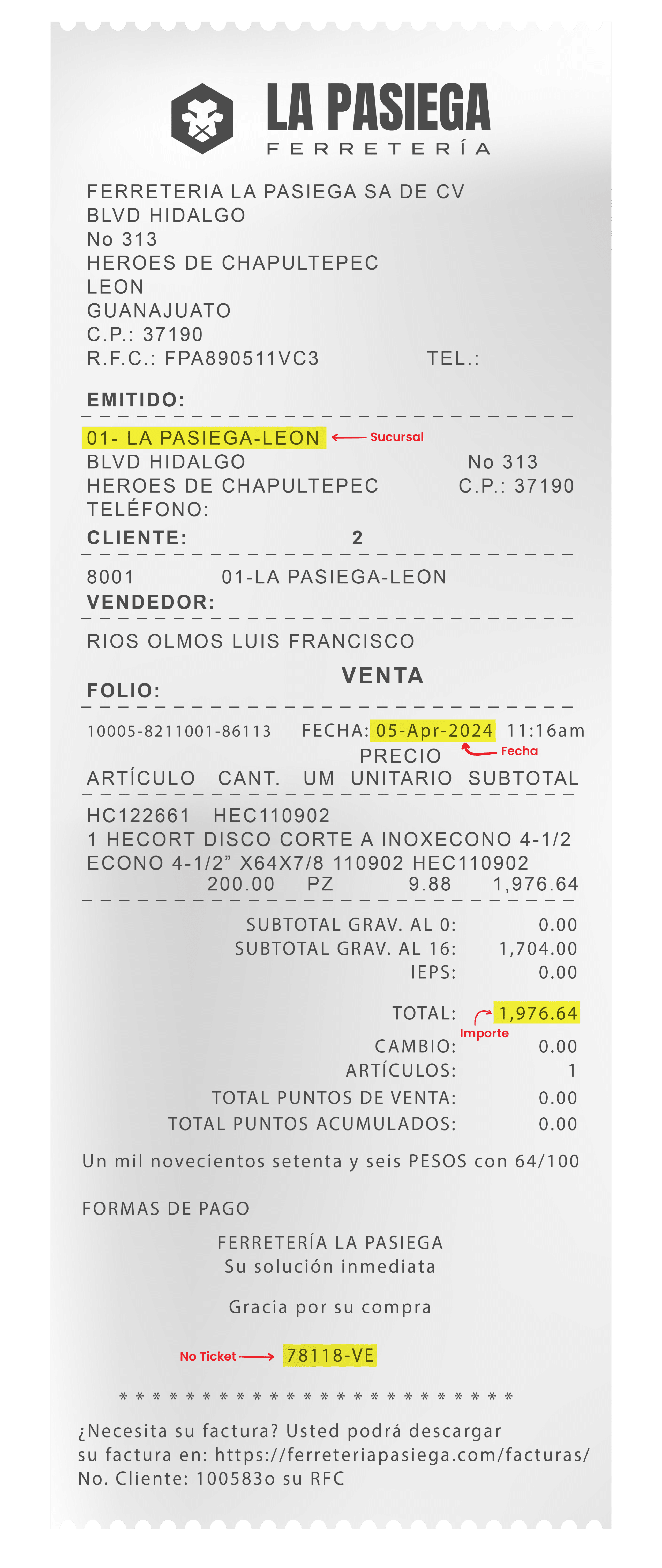Ejemplo de ticket